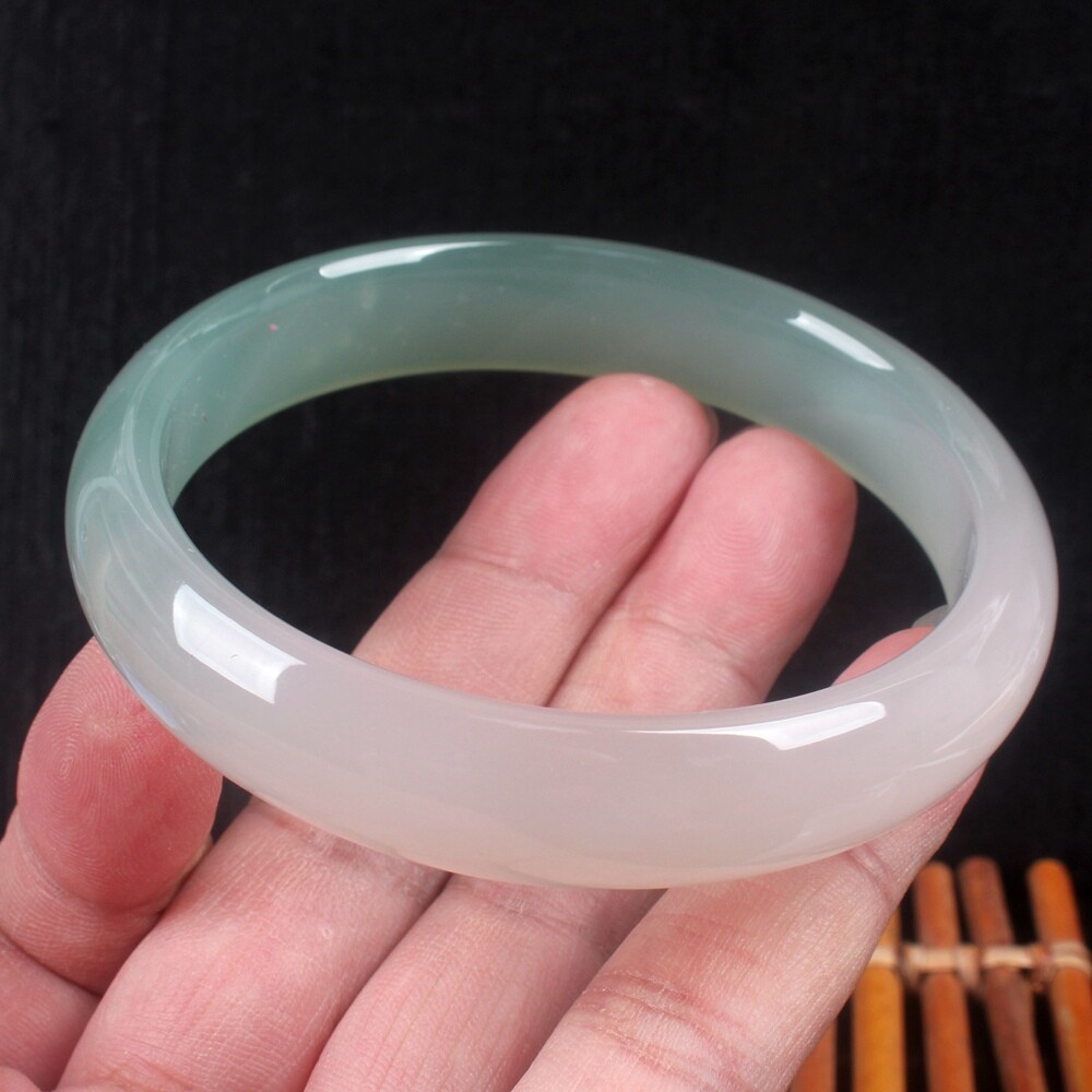 54-64MM Certified Natural Agate Chalcedony ice Green Jade Bracelet Bangle AAA