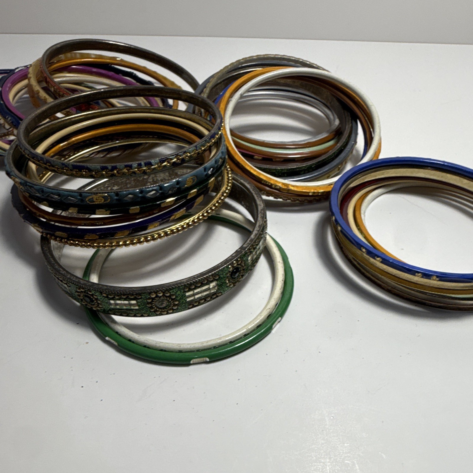 Lot of Multicolor Stackable Metal Round Bangle Bracelets, No Stone