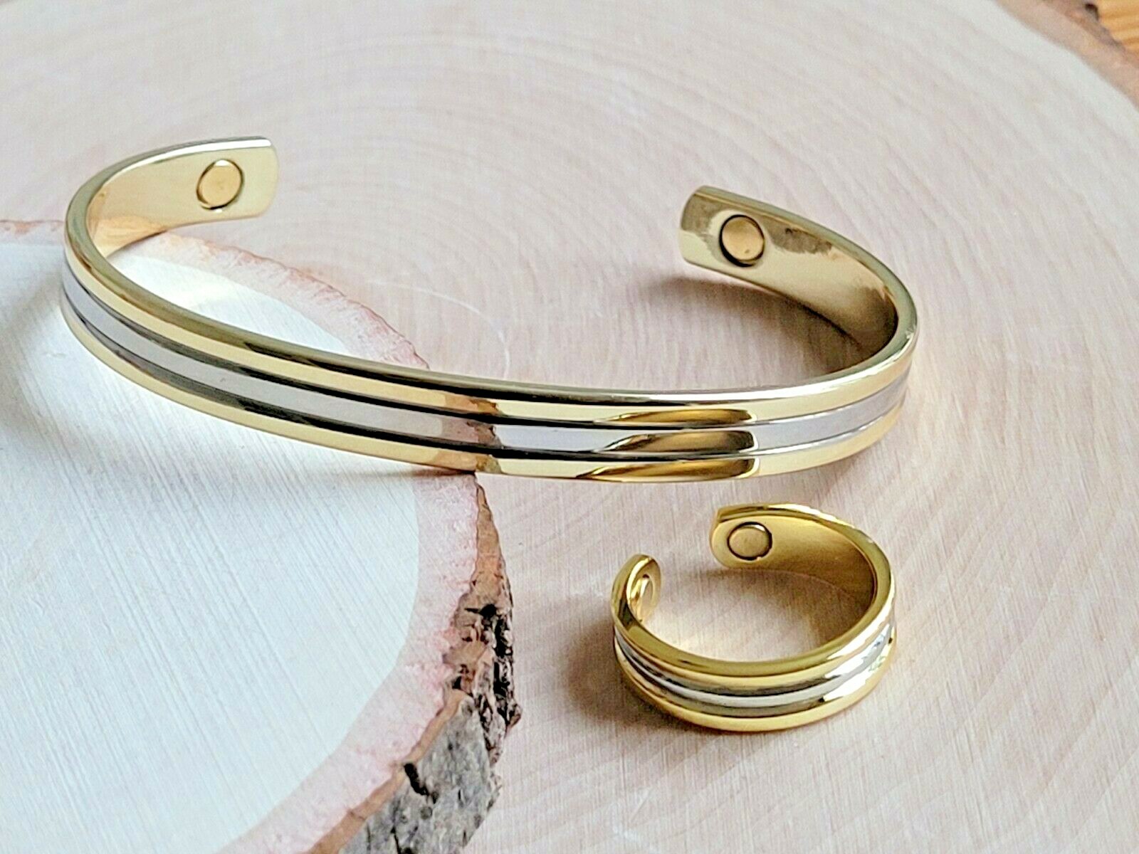 Solid Copper Magnetic Bracelet Ring – Arthritis Cuff Ring Set Gold Silver Roman