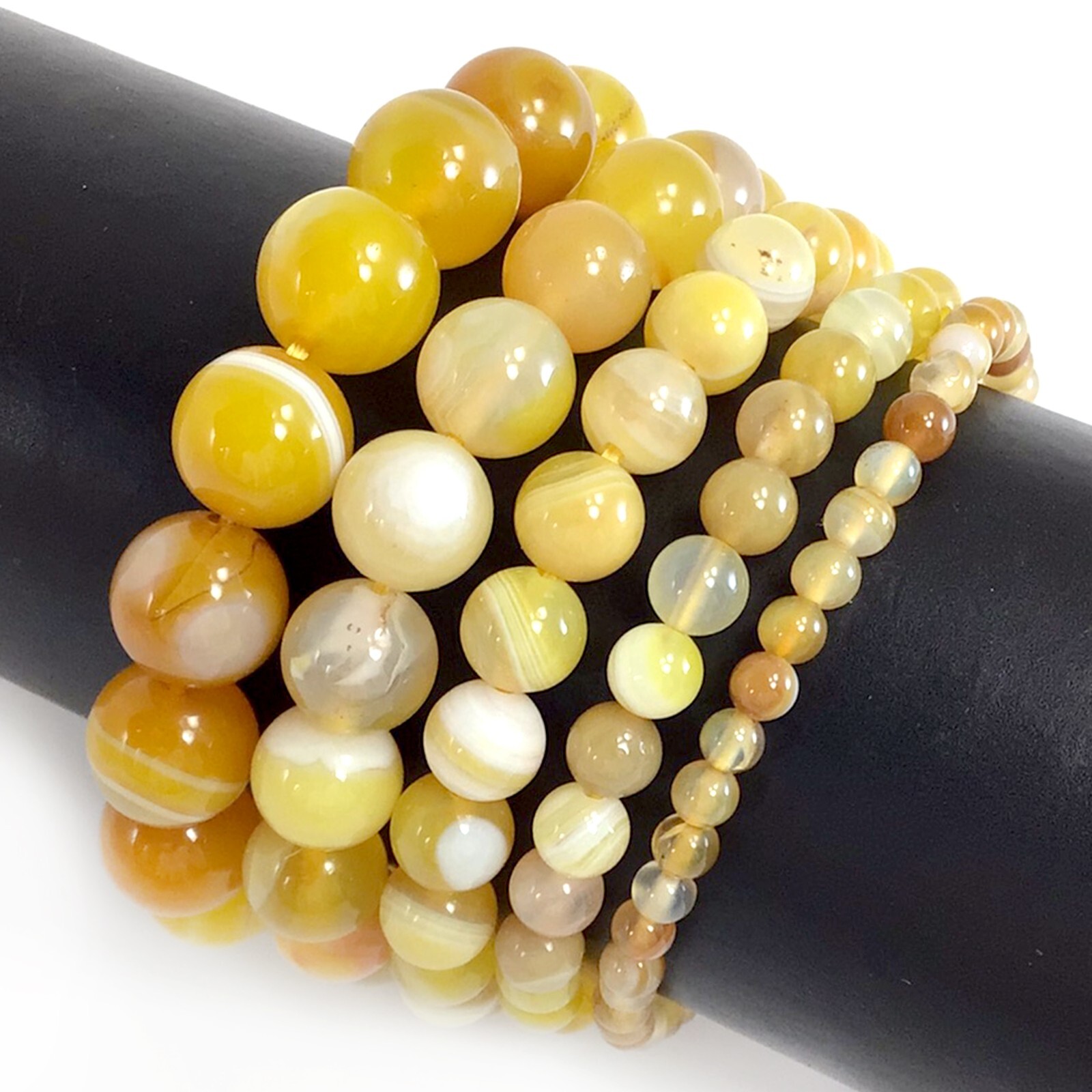 Handmade Natural Yellow Stripe Agate Stretch Bracelet Beaded 4mm 6mm 8mm 10mm 12