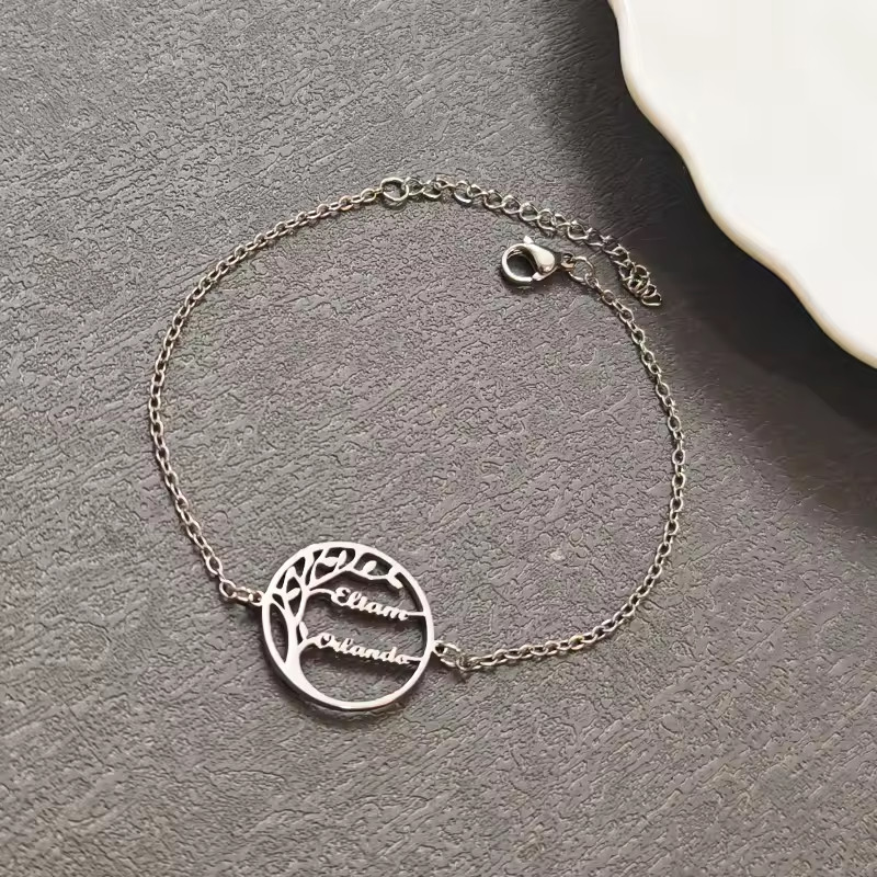 Custom 1-4 Name Family Tree Bracelet Jewelry Lobster Clasp Gift Silver Gold