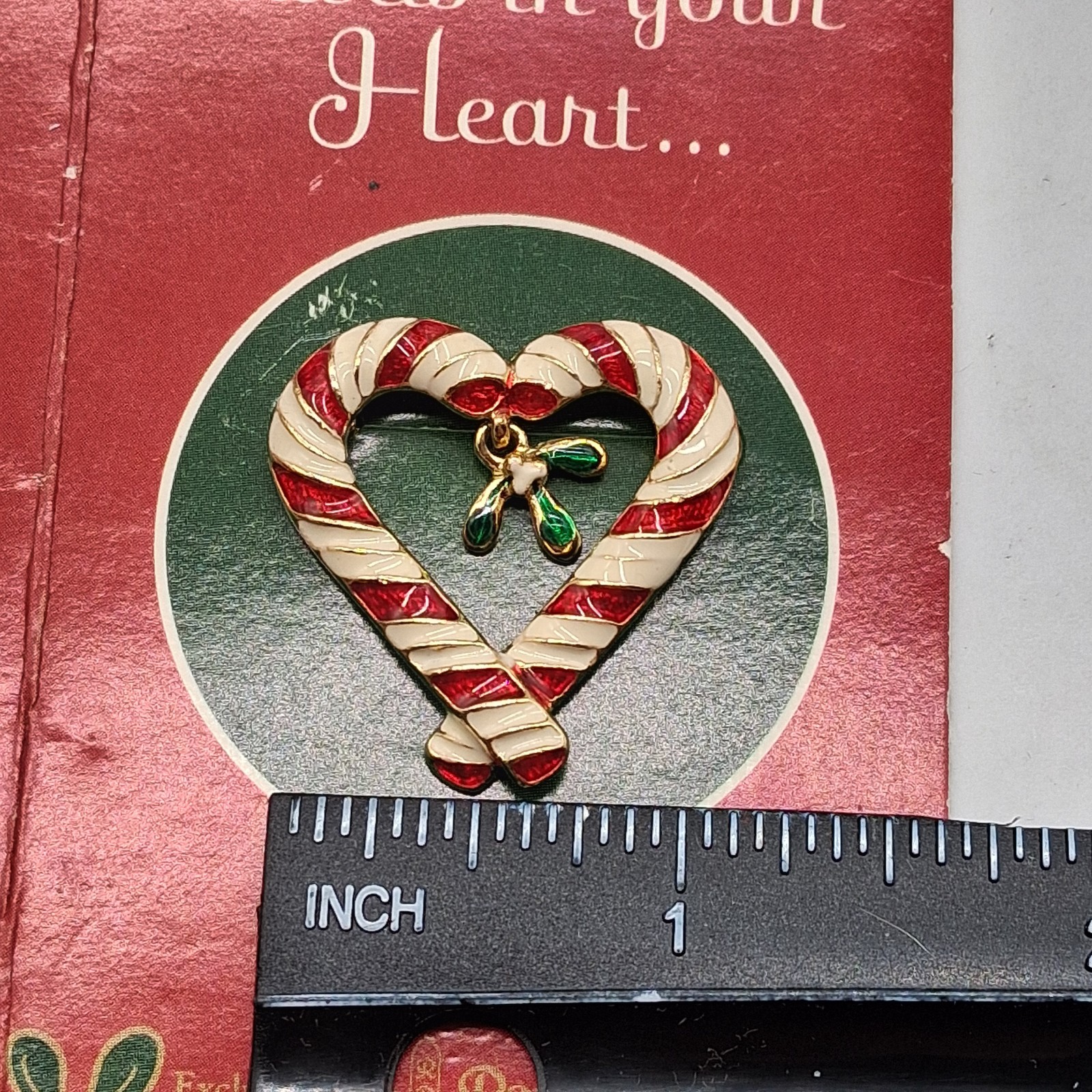 Vintage 1999 Roman Inc Christmas Mistletoe Candy Cane Brooch Pin