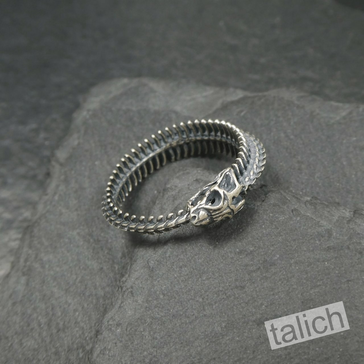 Antique 925 Sterling Silver Ouroboros Infinity Snake Bone Ring Adjustable Unique