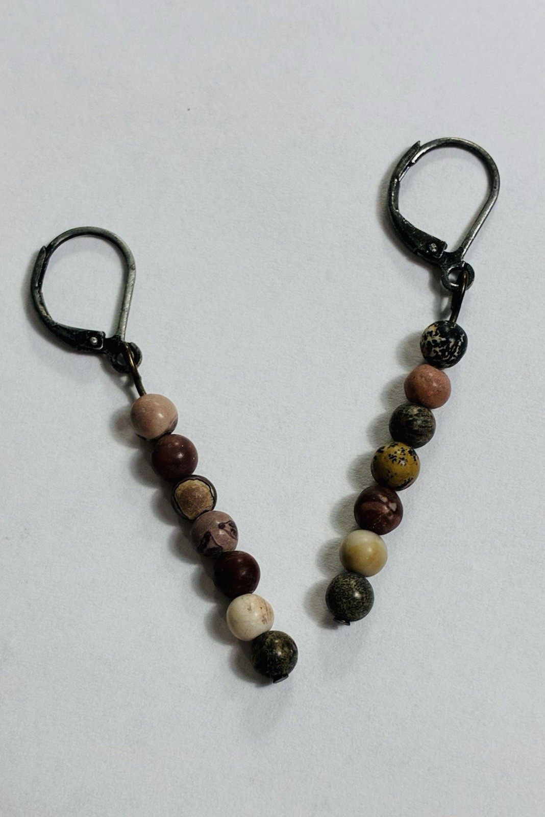 Rhodinite Brown, Cream, Grays – vary colors- Stretch Bracelet And Earrings Set
