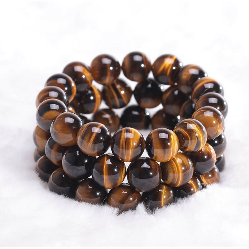 Unisex Women Men Tiger Eye Beads Gemstone Bangle Bracelet Christmas Jewelry Gift