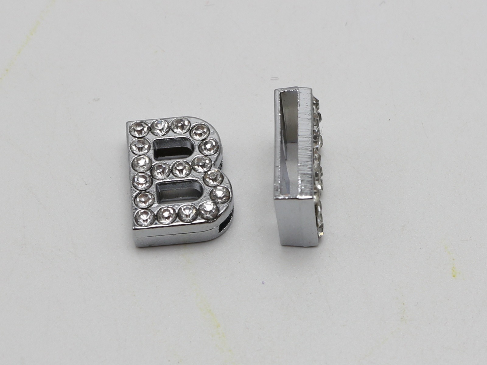 5 Pcs Silver Larger Alloy Rhinestone Letter “A-Z” Slide Charm Fit 18mm Wristband