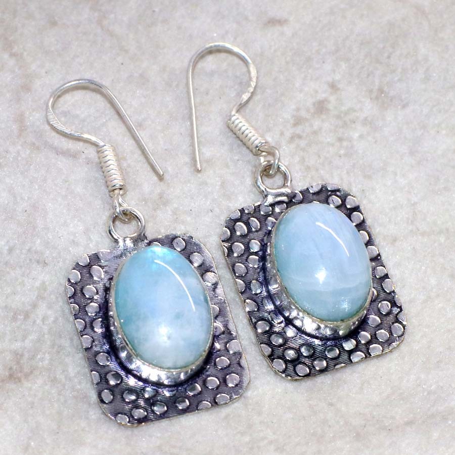 Rainbow Moonstone 925 Silver Plated Earrings 1.7″ Charming Jewelry Trendy JW