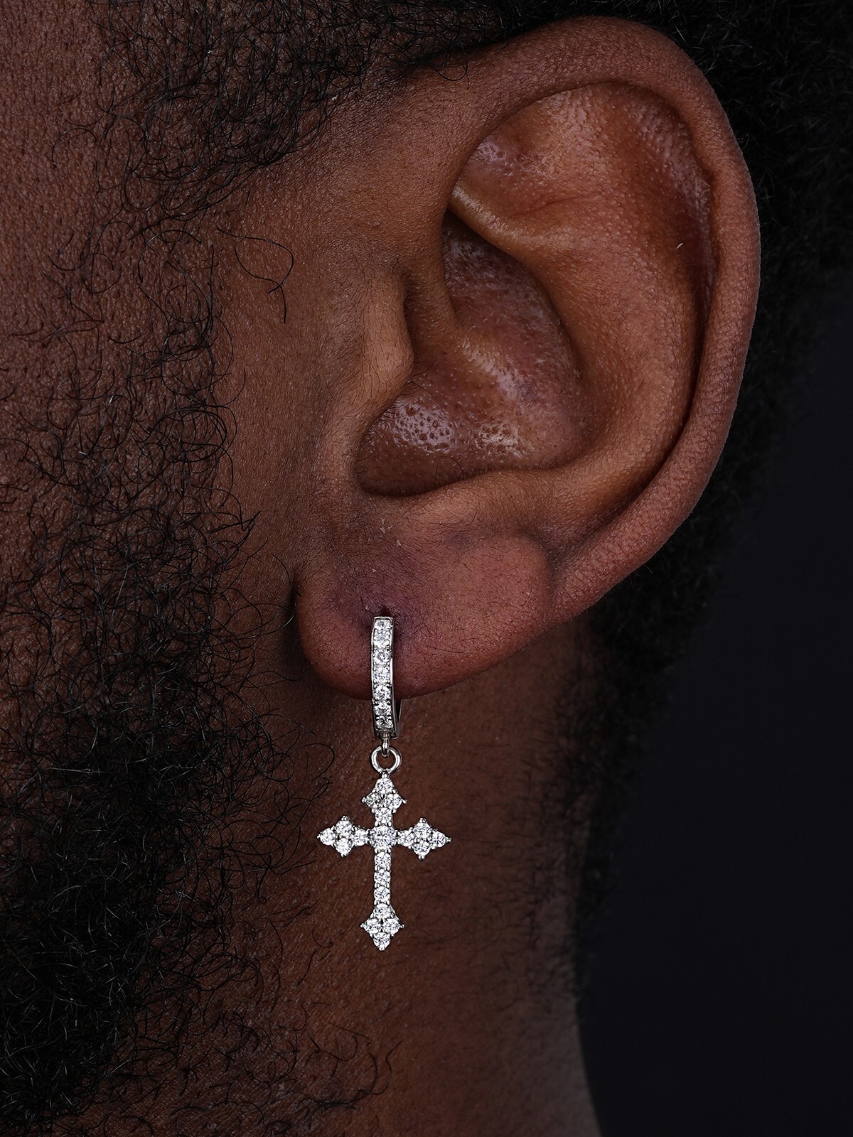 Real 925 Sterling Silver Men’s Ladies Dangle Cross Studs Earrings Iced Hip Hop