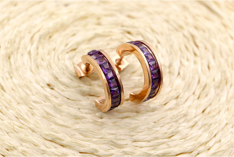 Men Women Stainless Steel CZ C-Shaped Charm Hoop Studs Earrings Gift PE30