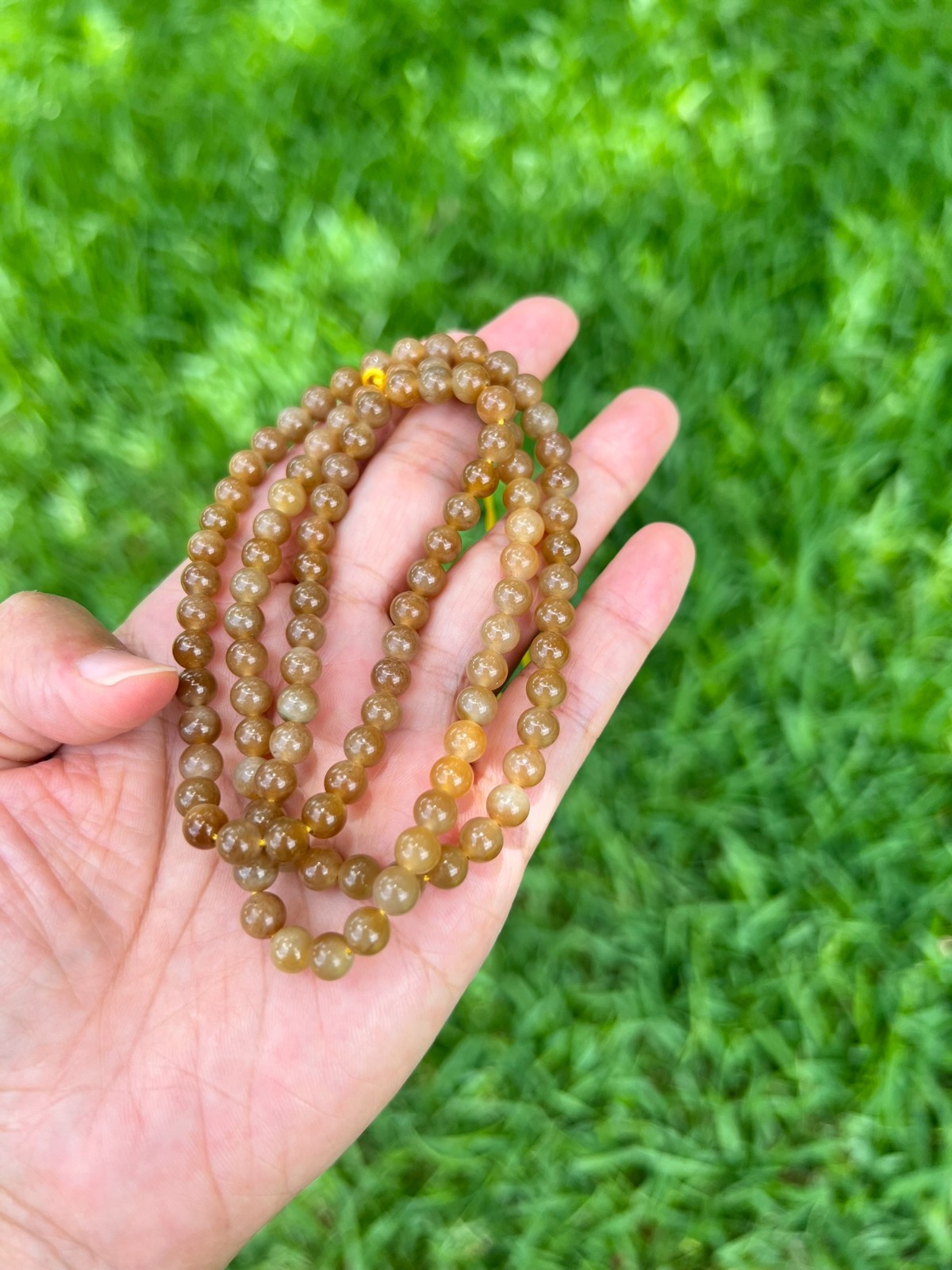 Genuine Golden-Brown Nephrite Jade 6mm 108 Beads 24″ Necklace B997 4