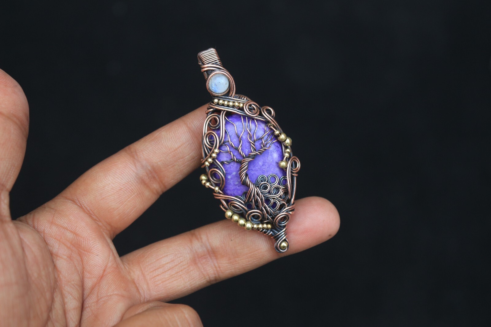 Tree Of Life Copper Wire Wrap Jewelry Purple Charoite Boho Pendant NK665