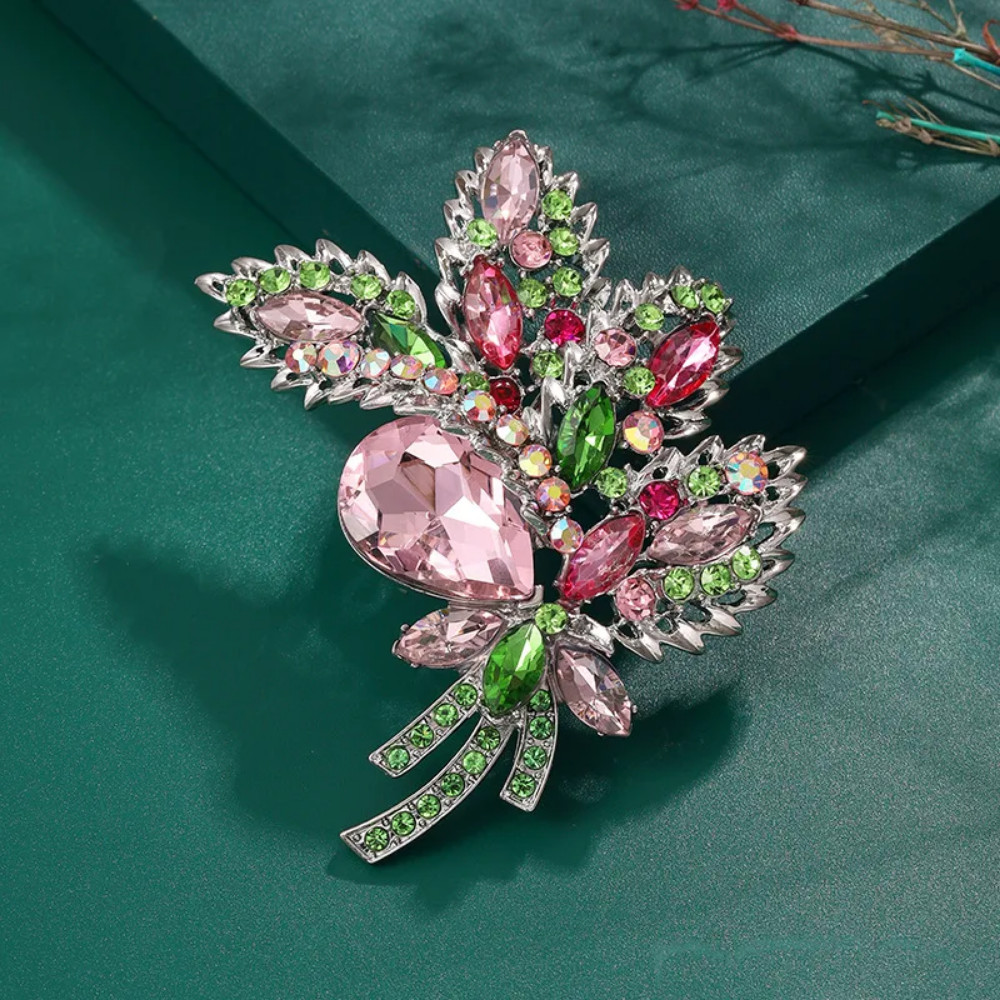 Gold Tone Unique Flower Drop Brooch Pin Pendant Topaz Rhinestone Crystal Jewelry
