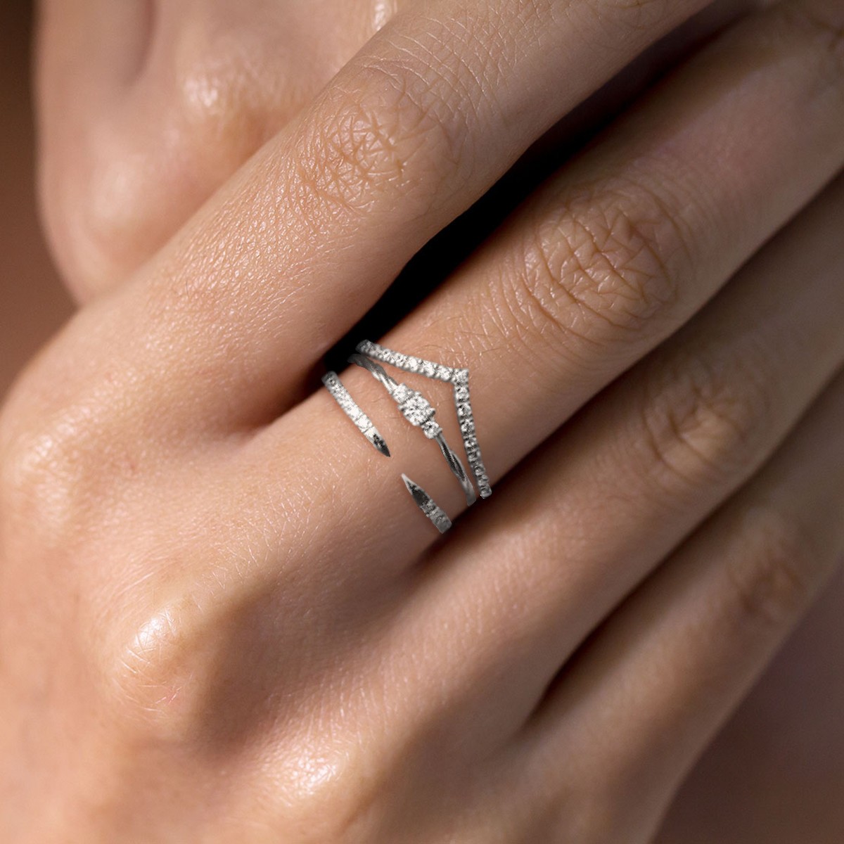Rhodium Plated CZ Wave Chevron Stackable Wedding Ring Band, 1.5mm, Sizes 5-10