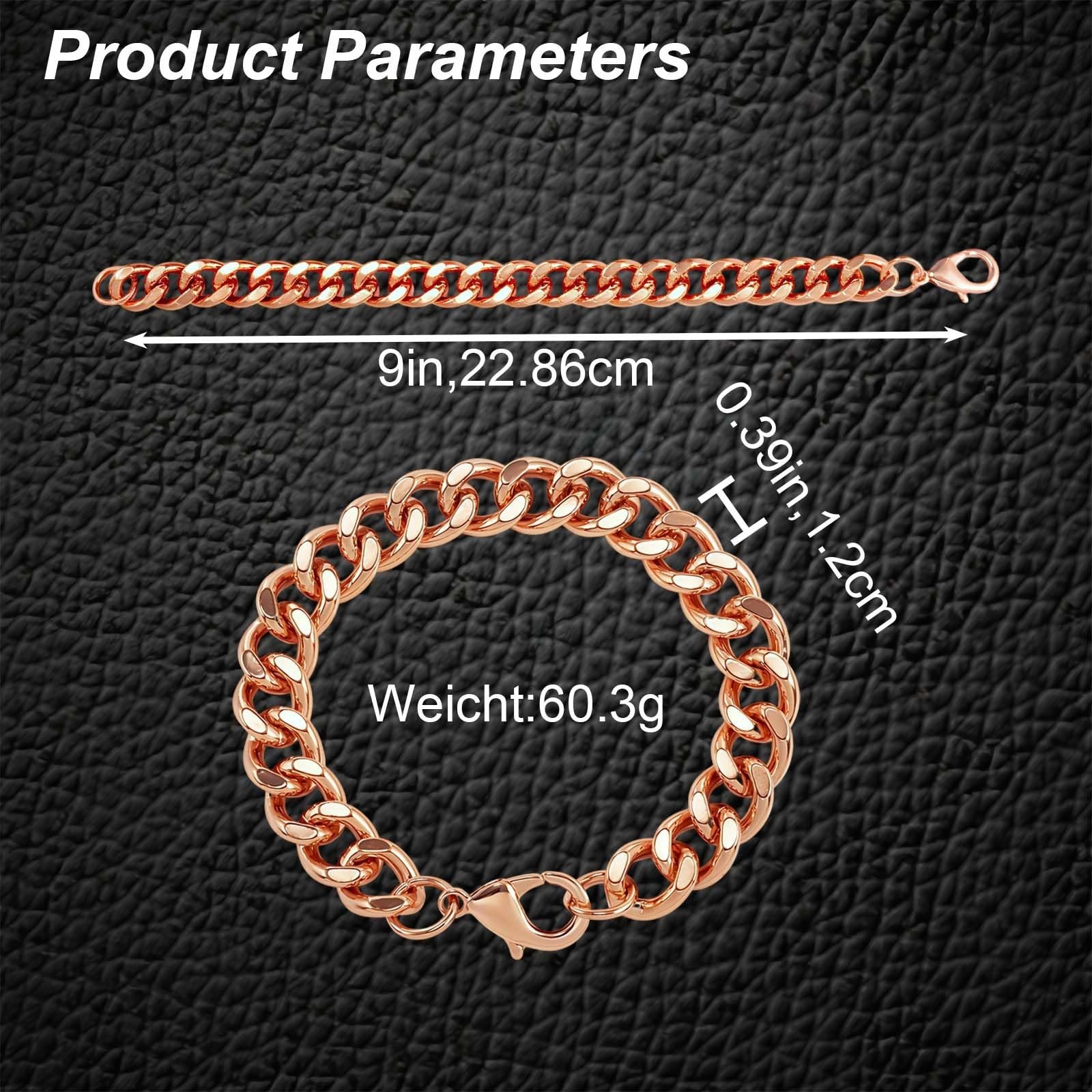 Men’s Pure Copper Chunky Bracelet – 9″ Non-Tarnish Cuban Link Wrist Chain Gift
