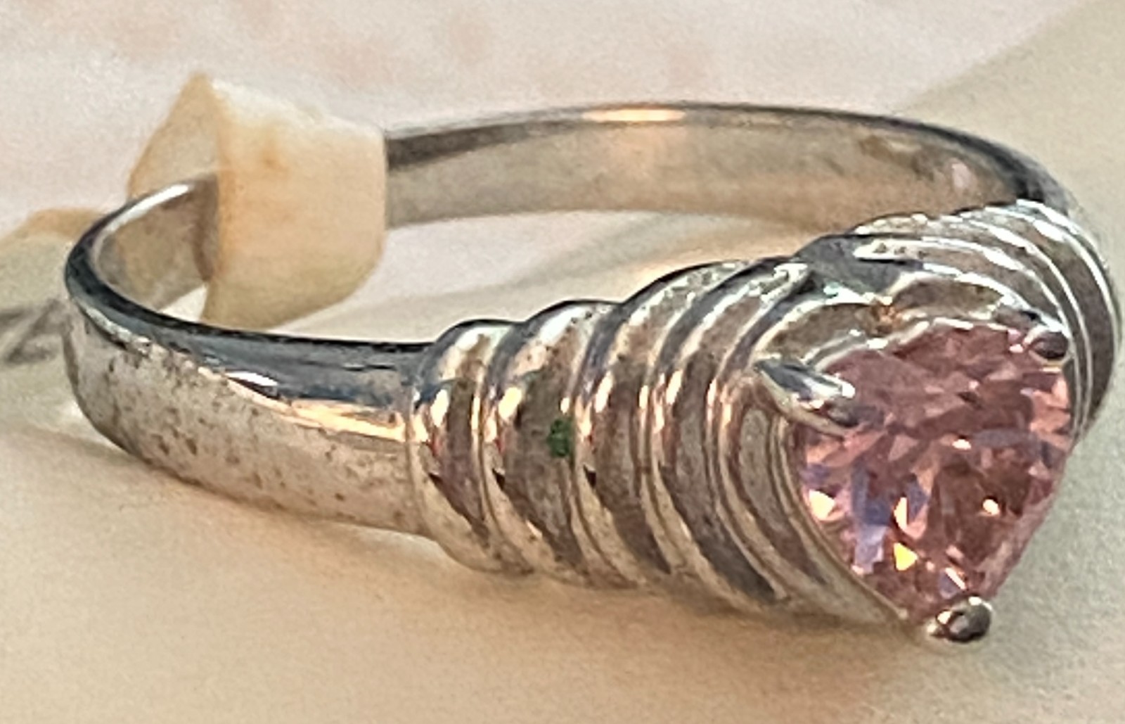 Cushion Cut Pink Heart Stone Designer Style Cable Band Ring Rhodium Plated Sz 10