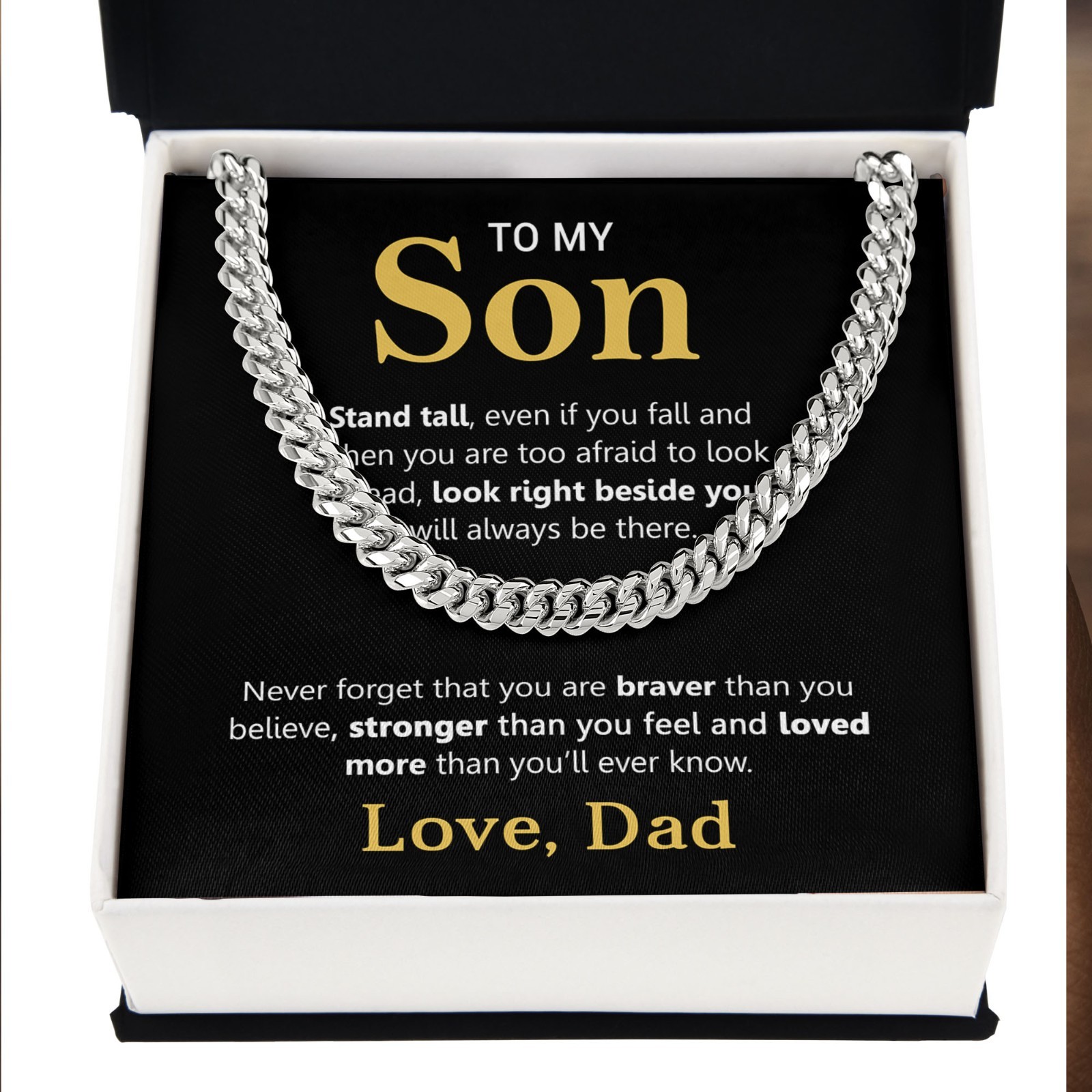 To My Son from Dad Necklace Cuban Link Chain, Father and Son Encourage Bday Gift