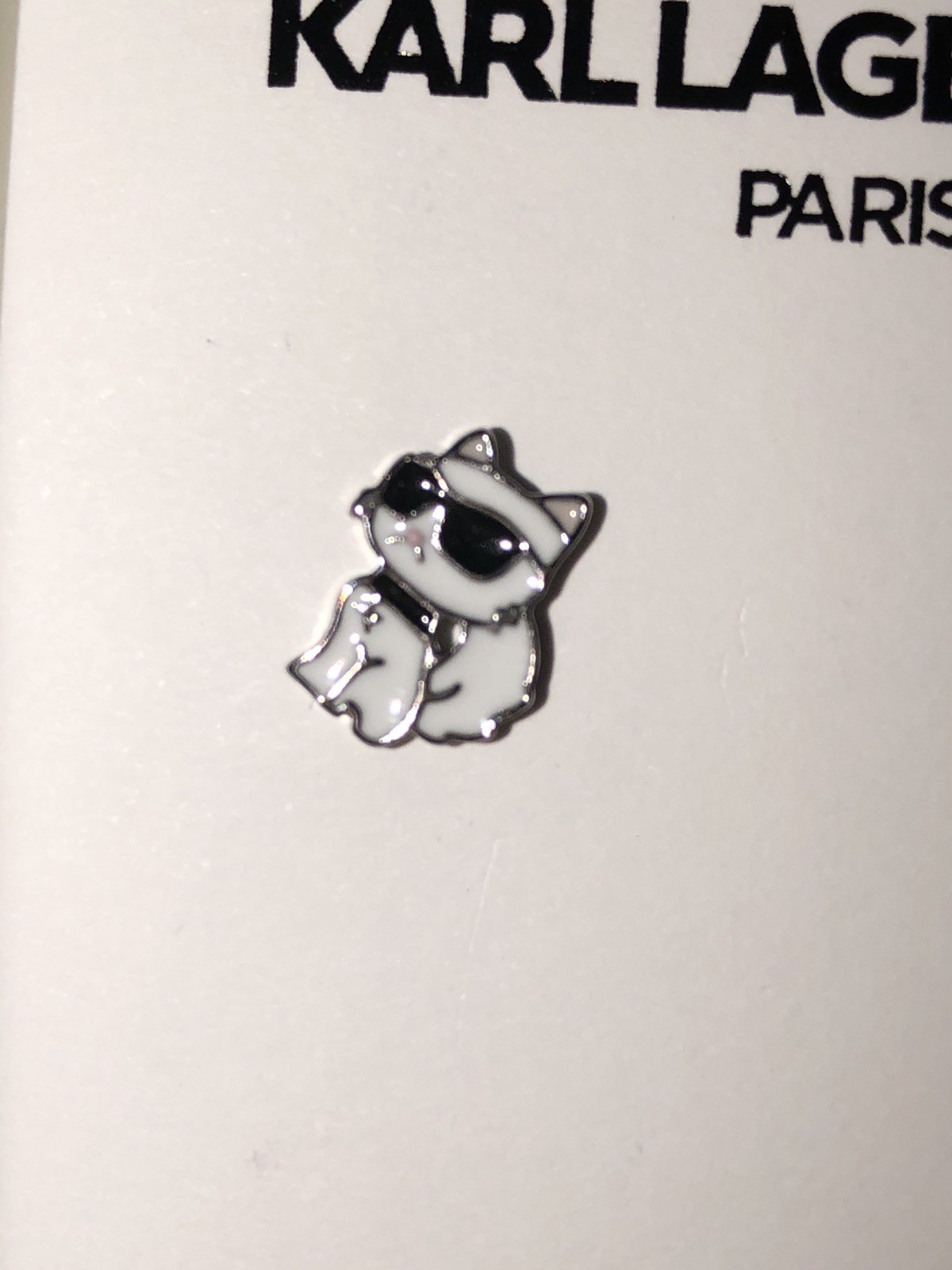 Karl Lagerfeld White & Black Enamel Mini Sitting Choupette Stud Earrings NWT