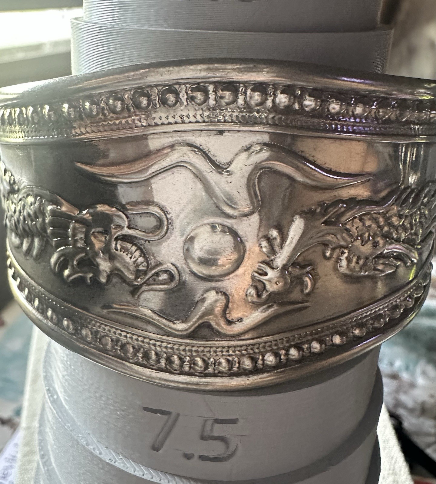Wide Silver Tone Dragon Cuff Bracelet Asian Inspired Statement 1.5”