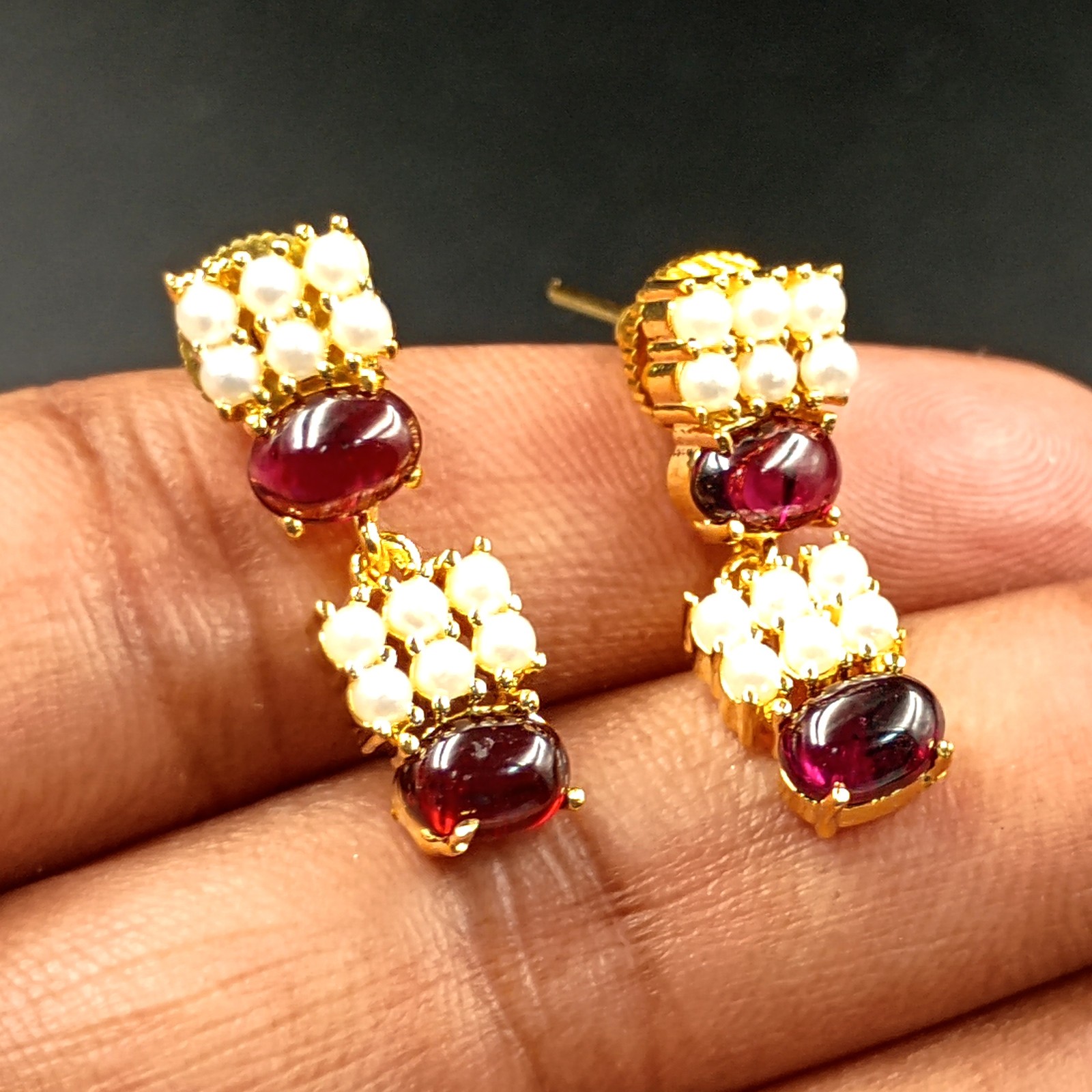 Garnet and Pearl Necklace Set 22k Gold Plated Traditional Ethnic Jewelry
