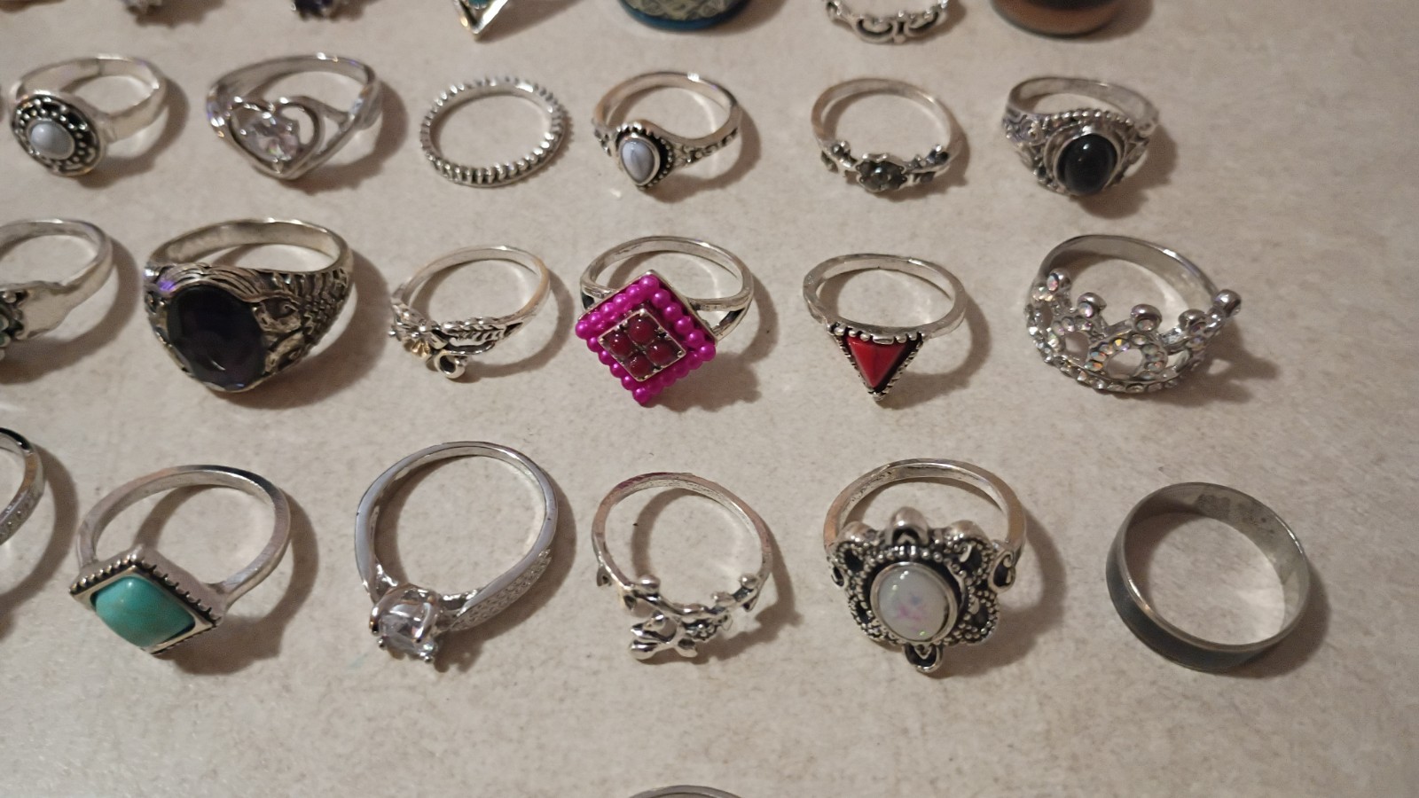 COSTUME JEWELRY RINGS Lot Of 70 Various Sizes, Stones, Gems, Etc…B