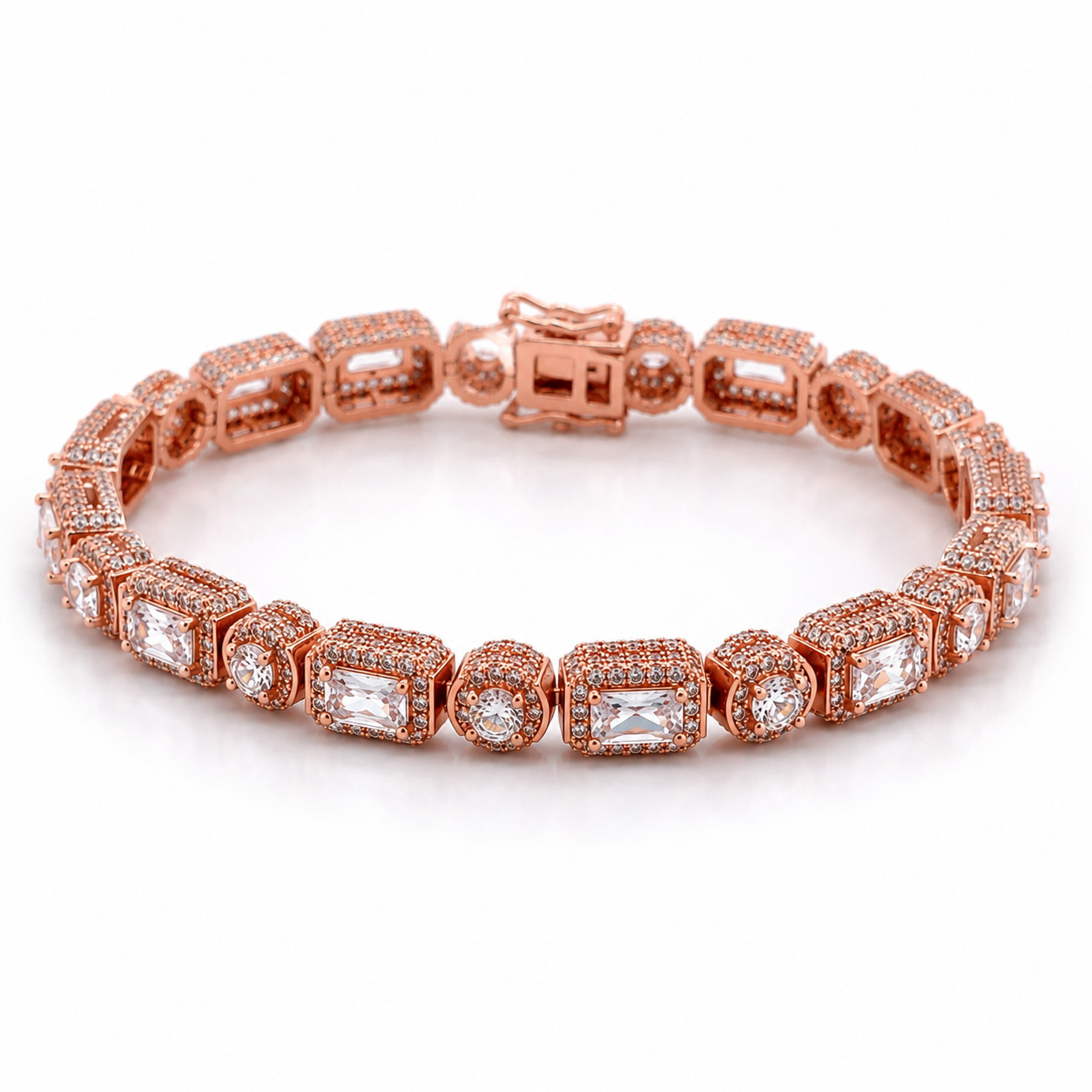 Women’s Rose Gold Ghost Link Bracelet White CZ Brass 8 Inch Tennis Bracelet