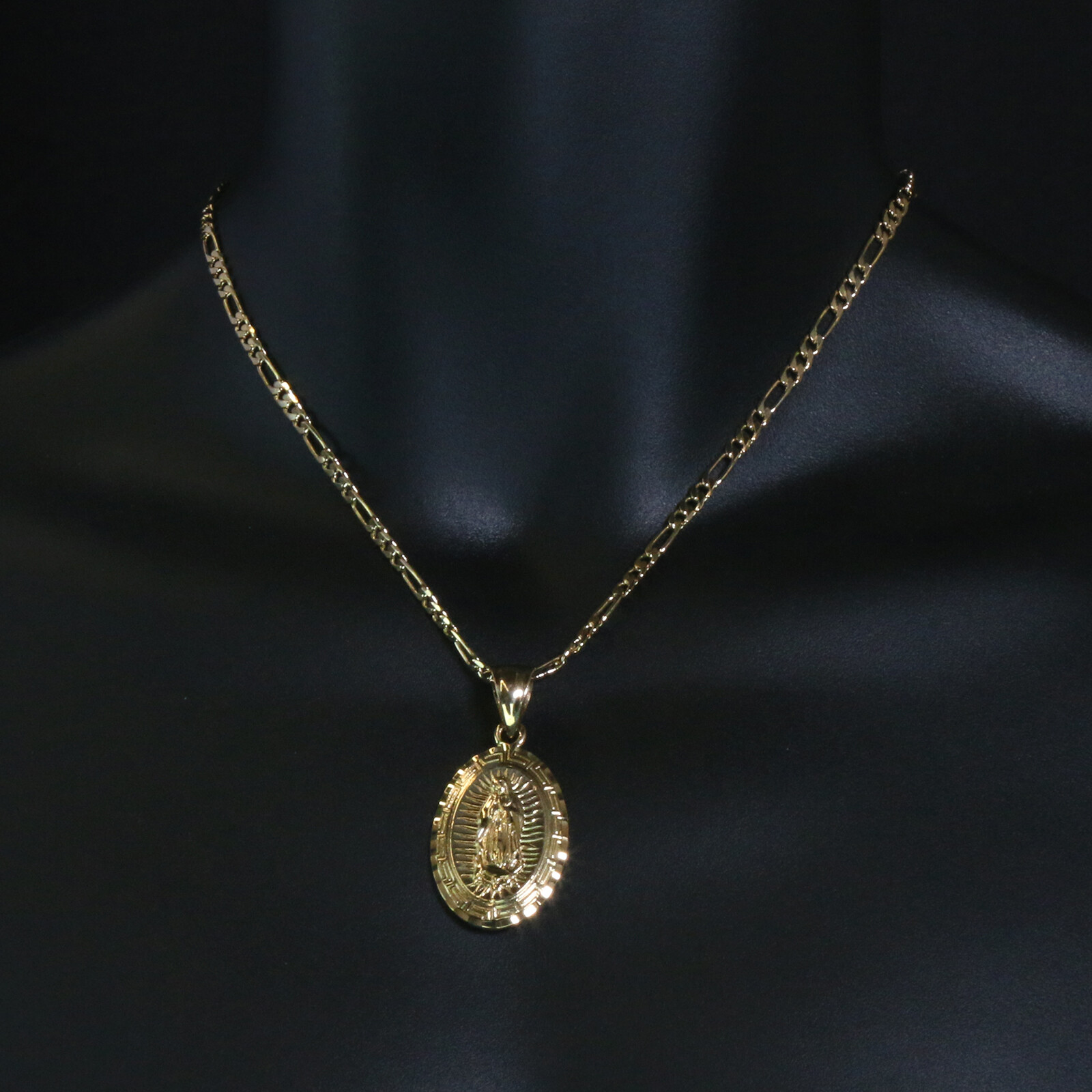 Our lady of Guadalupe 14k Gold Plated Brass Pendant 18″ Figaro Choker Chain