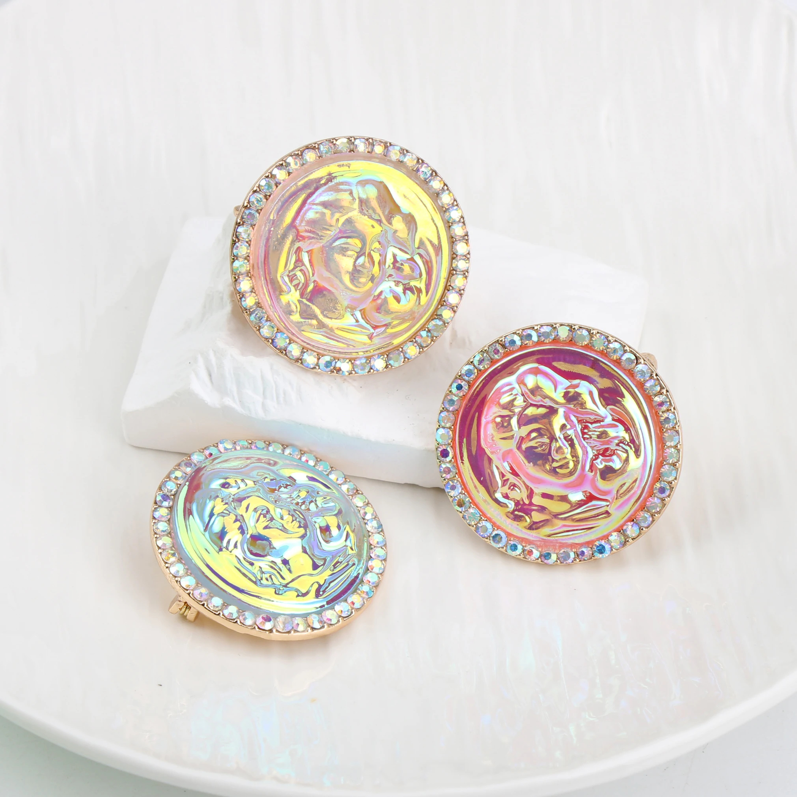 Vintage Rhinestone Lovely Pink Shiny Brooch Delicately Embossed Pin for Women