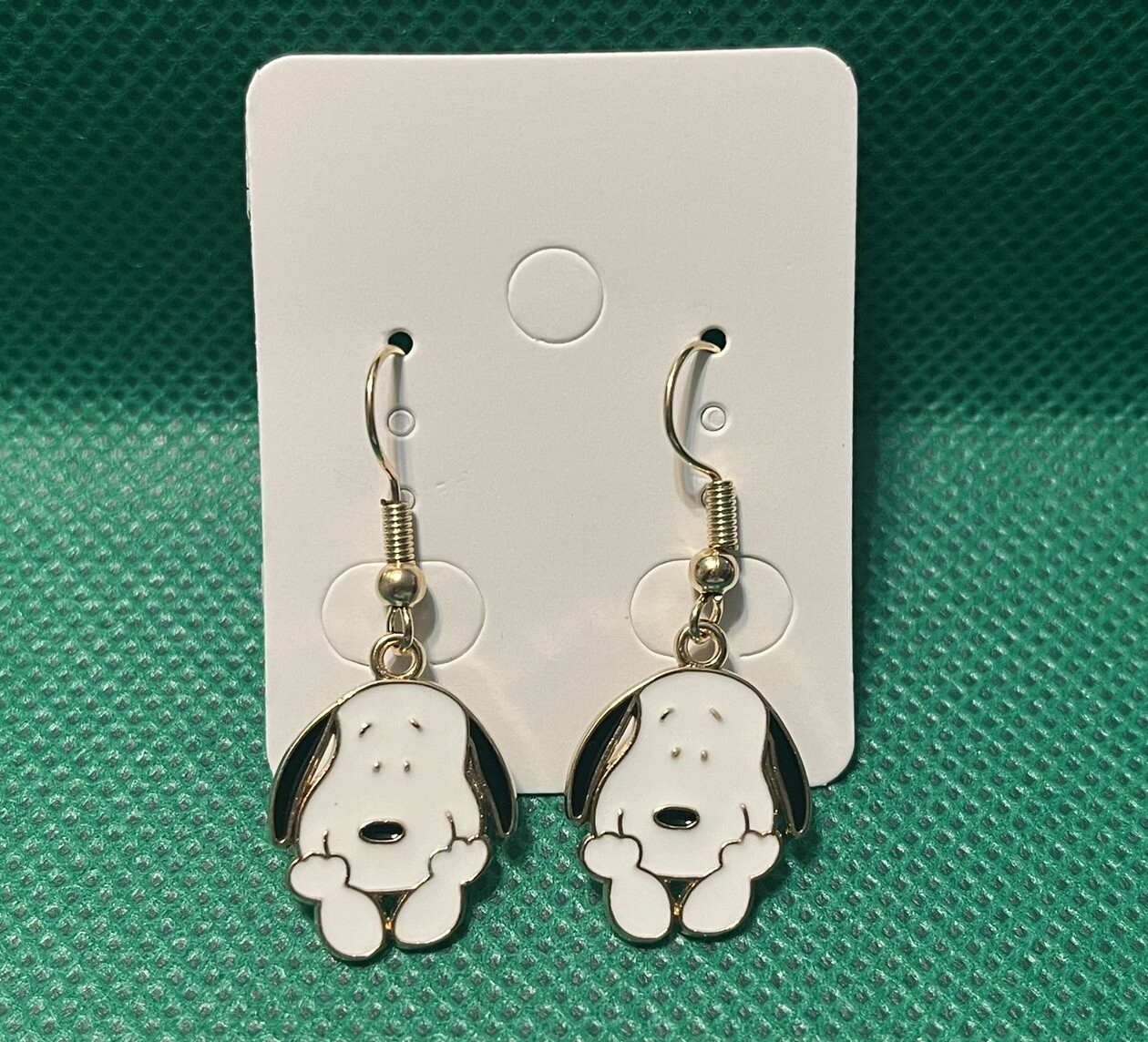 Snoopy Gold Loop Enamel Drop Dangle Adorable Earring Set