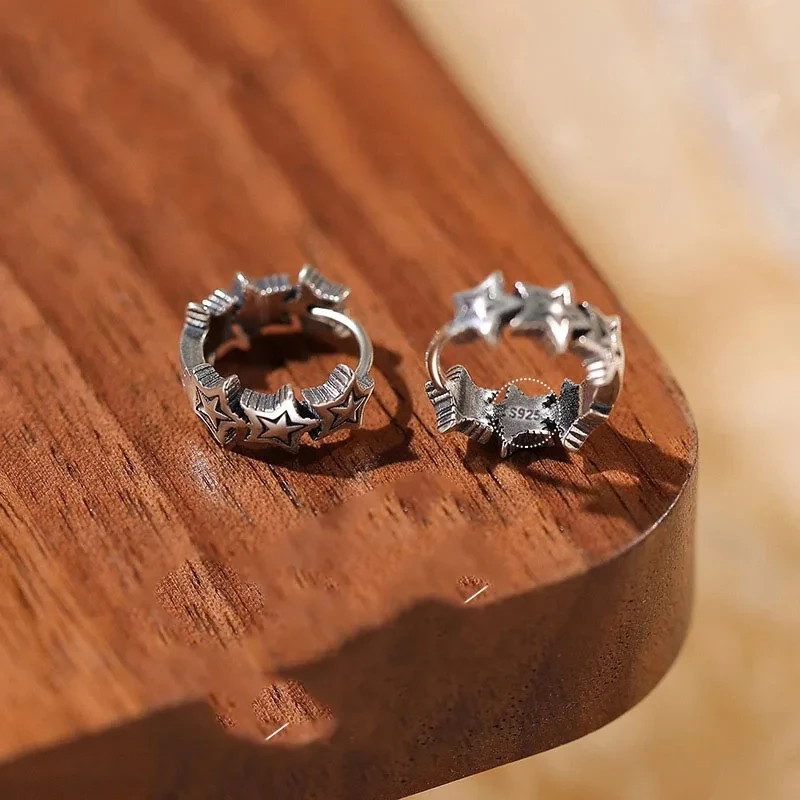 925 Sterling Silver Star Hoop Earrings Celestial Huggie Women Jewellery Gift