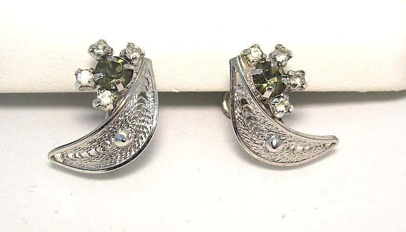 Sterling Silver Necklace and Earrings w White and Gray Rhinestones 12.0 grams