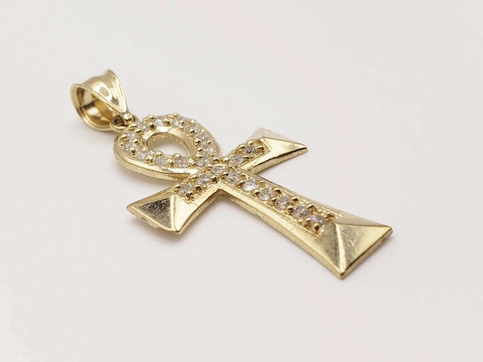 10KT Yellow Gold Ankh Cross with Stones Pendant/Charm