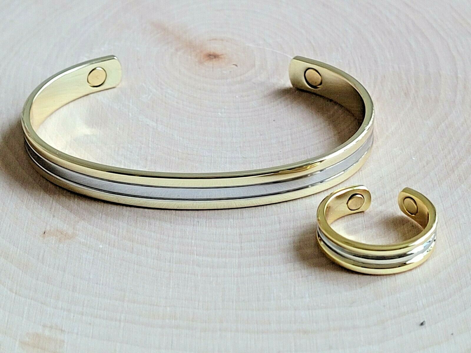 Solid Copper Magnetic Bracelet Ring – Arthritis Cuff Ring Set Gold Silver Roman
