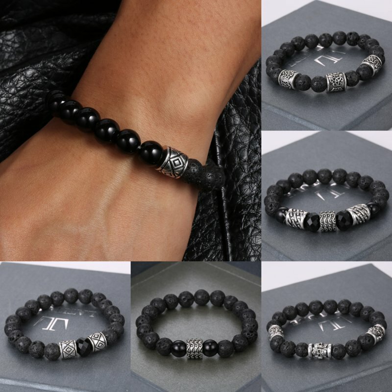 7 Chakra Healing Beaded Bracelets Lava Rock Bangle Natural Stone Agate Jewelry