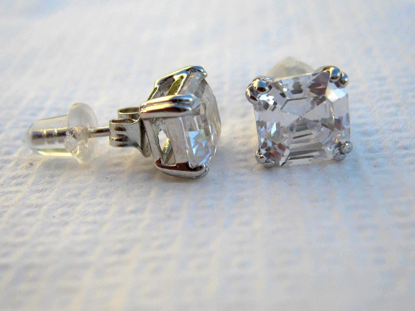 4 Ct Sterling Silver .925 Cubic Zirconia Asscher Cut Studs 7mm Square Princess