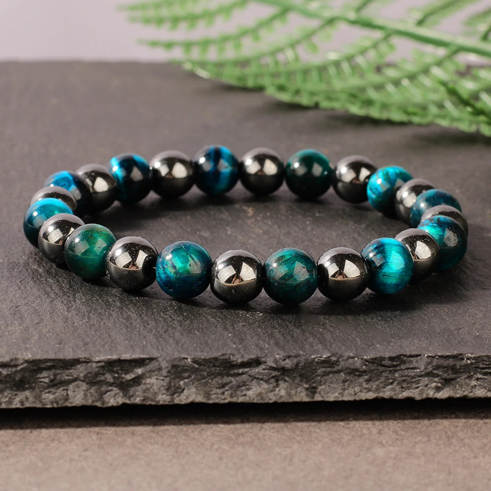 Handmade Blue Tigers Eye Natural Stone Stretch Beaded Money Attracting Jewelry