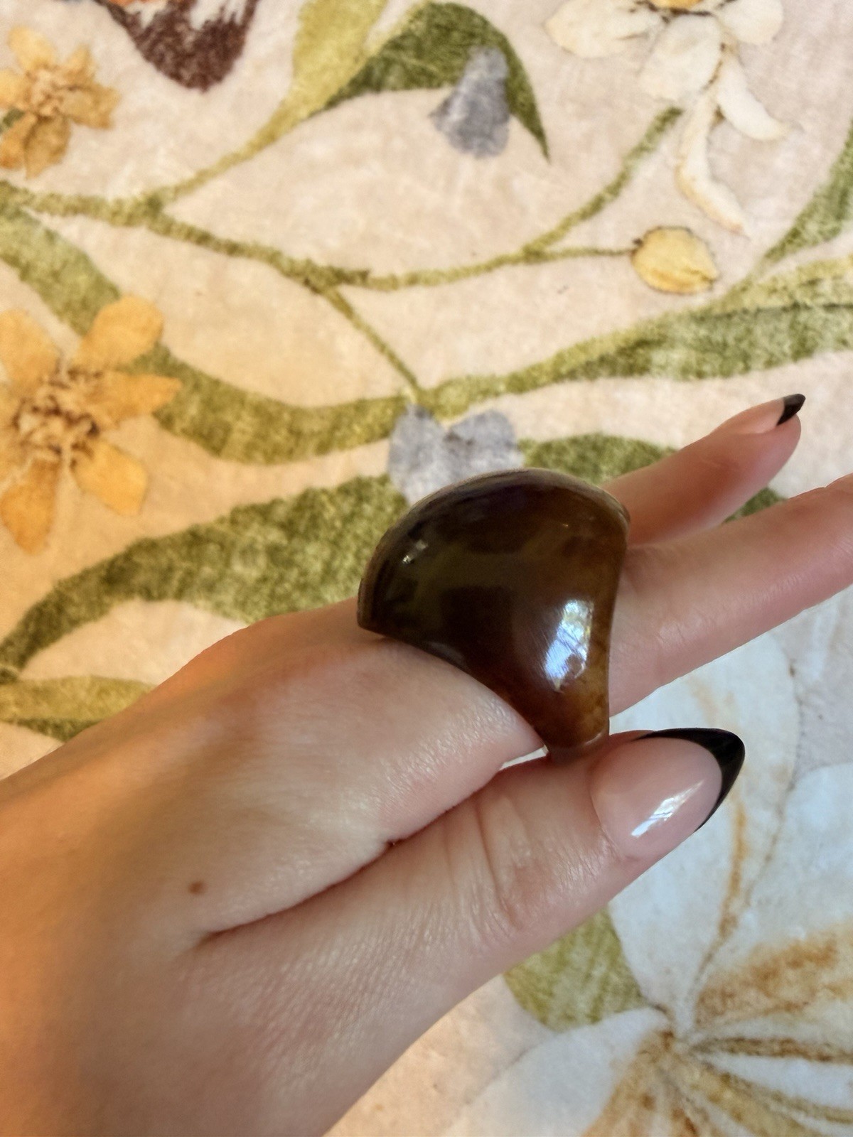 Brown Amber color Resin Oval Dome Cocktail Statement Ring Size 7