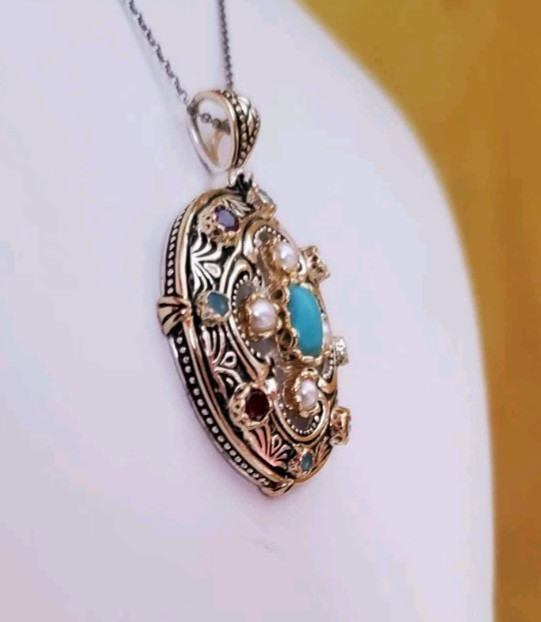 Semi-precious gemstone pendent CZ stones pearls .925 gold vermeil necklace