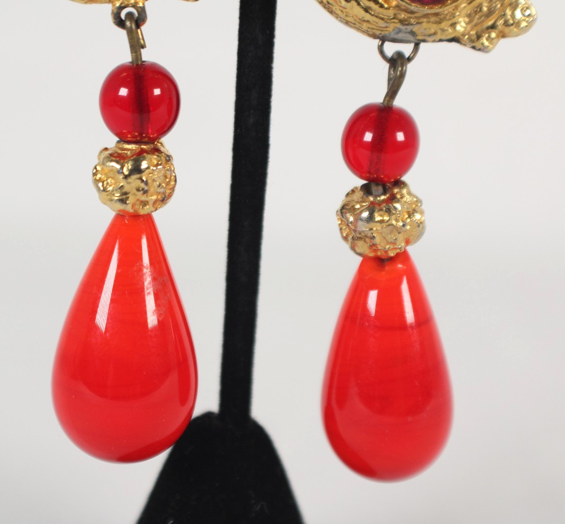 YVES SAINT LAURENT Vintage Gold Metal, Crystal & Glass S-Swirl Clip-On Earrings