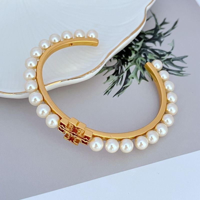 New Burch Logo Pearl Cuff Bangle Ivory OS with Jewelry Pouch