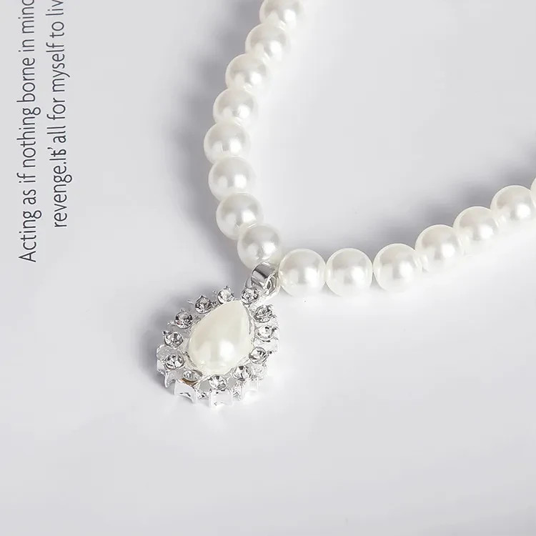 Pearl Necklace & Earrings Set White Teardrop Pendant Crystal Bridal Wedding set
