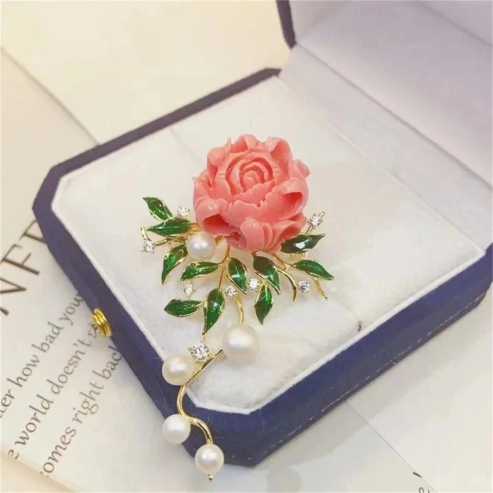 Elegant Rose Flower Brooch Pin for Women New Faux Pearl Fashion Gift Jewelry