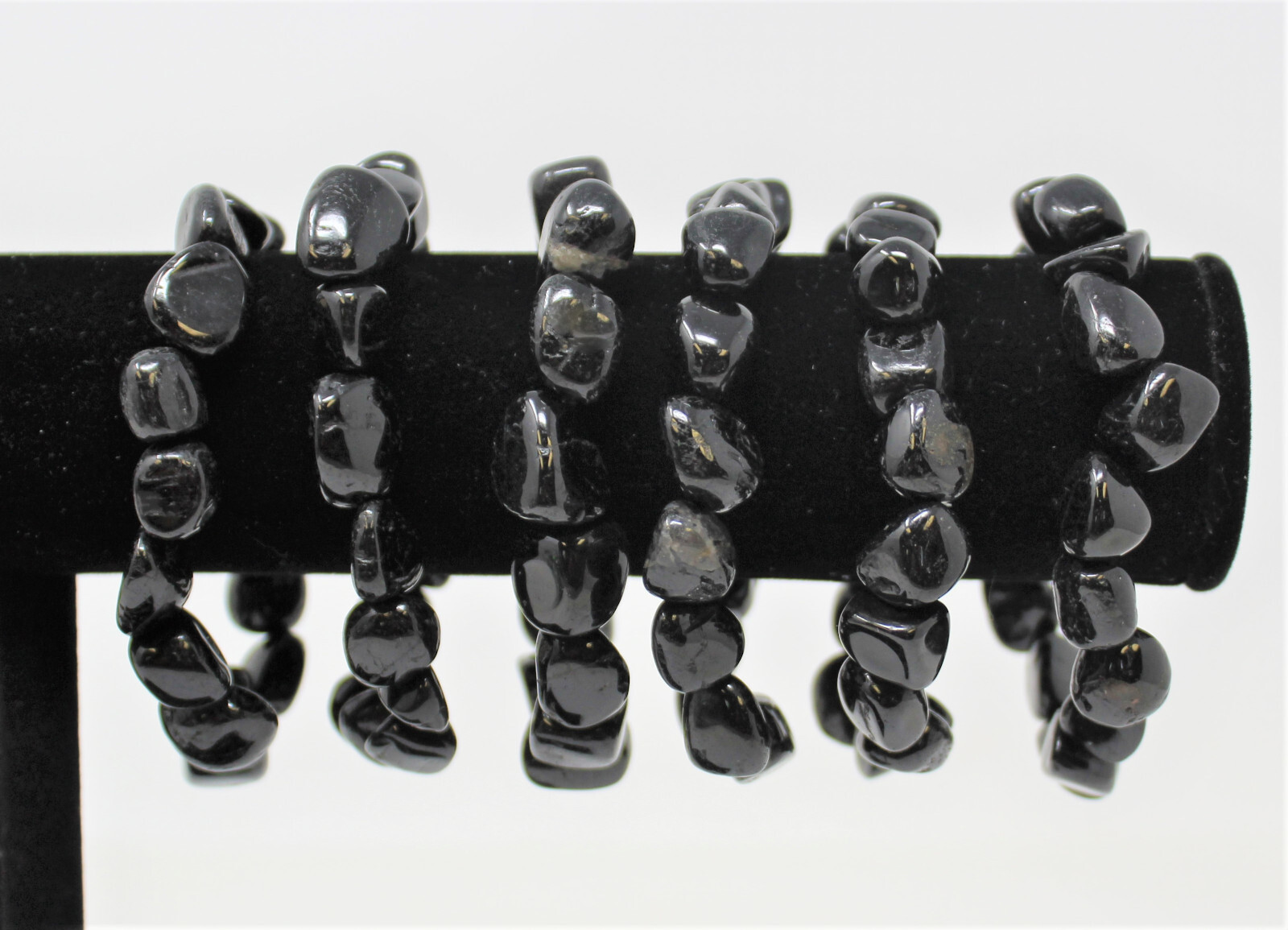 Black Tourmaline Tumbled Gemstone Bracelet 6-8 mm Nuggets (Stretch Bracelet)