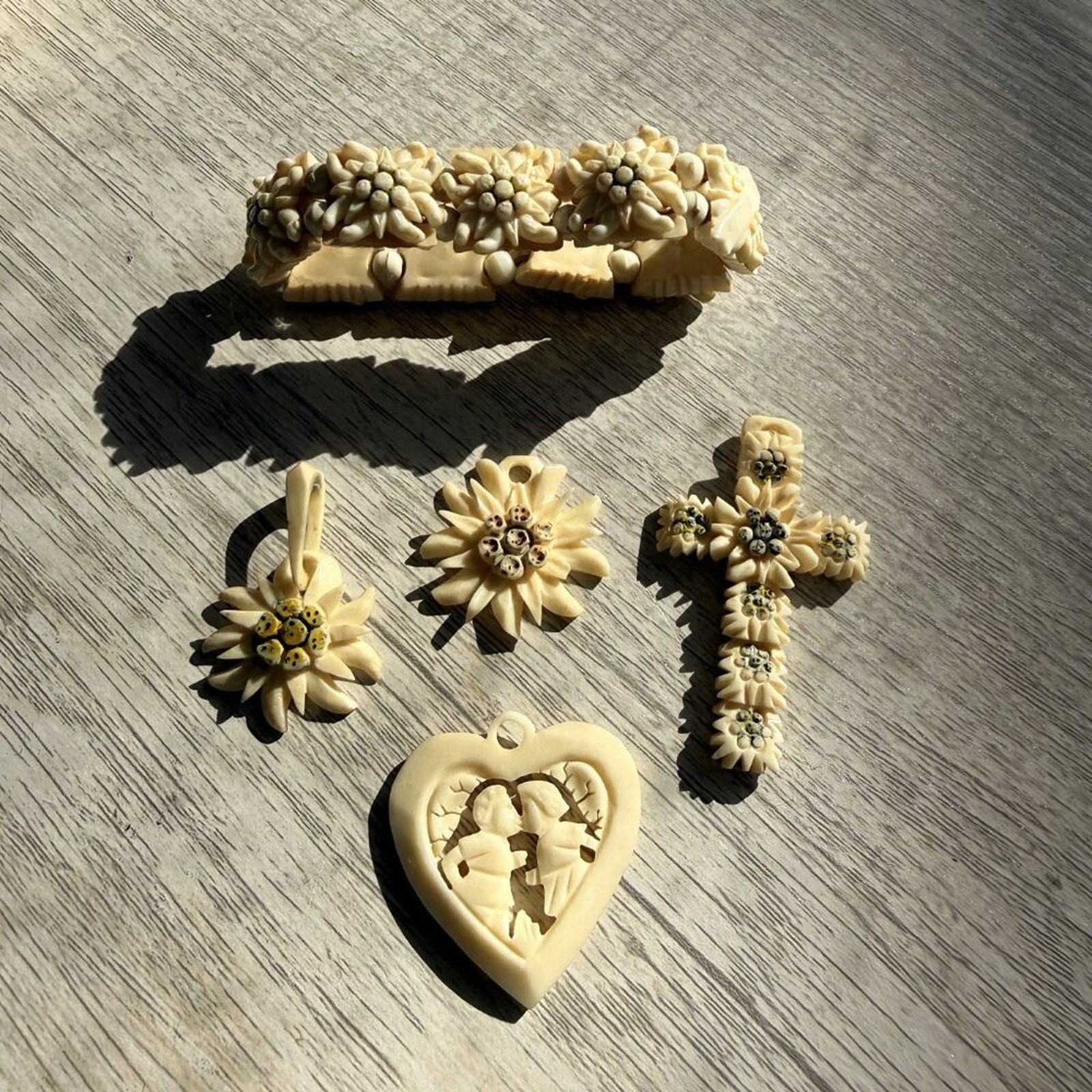 Set of Vintage Carved Stone Pieces from Alpine Region circa 1930-1950
