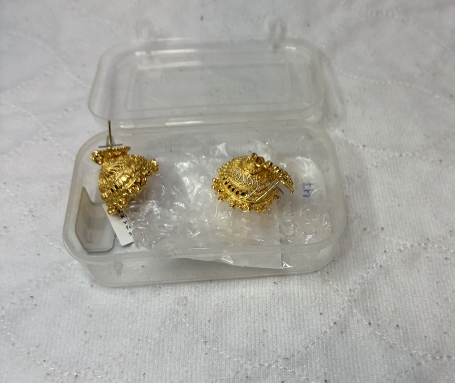 Indian Gold Jhumka Earrings Filigree Bell Drop Traditional