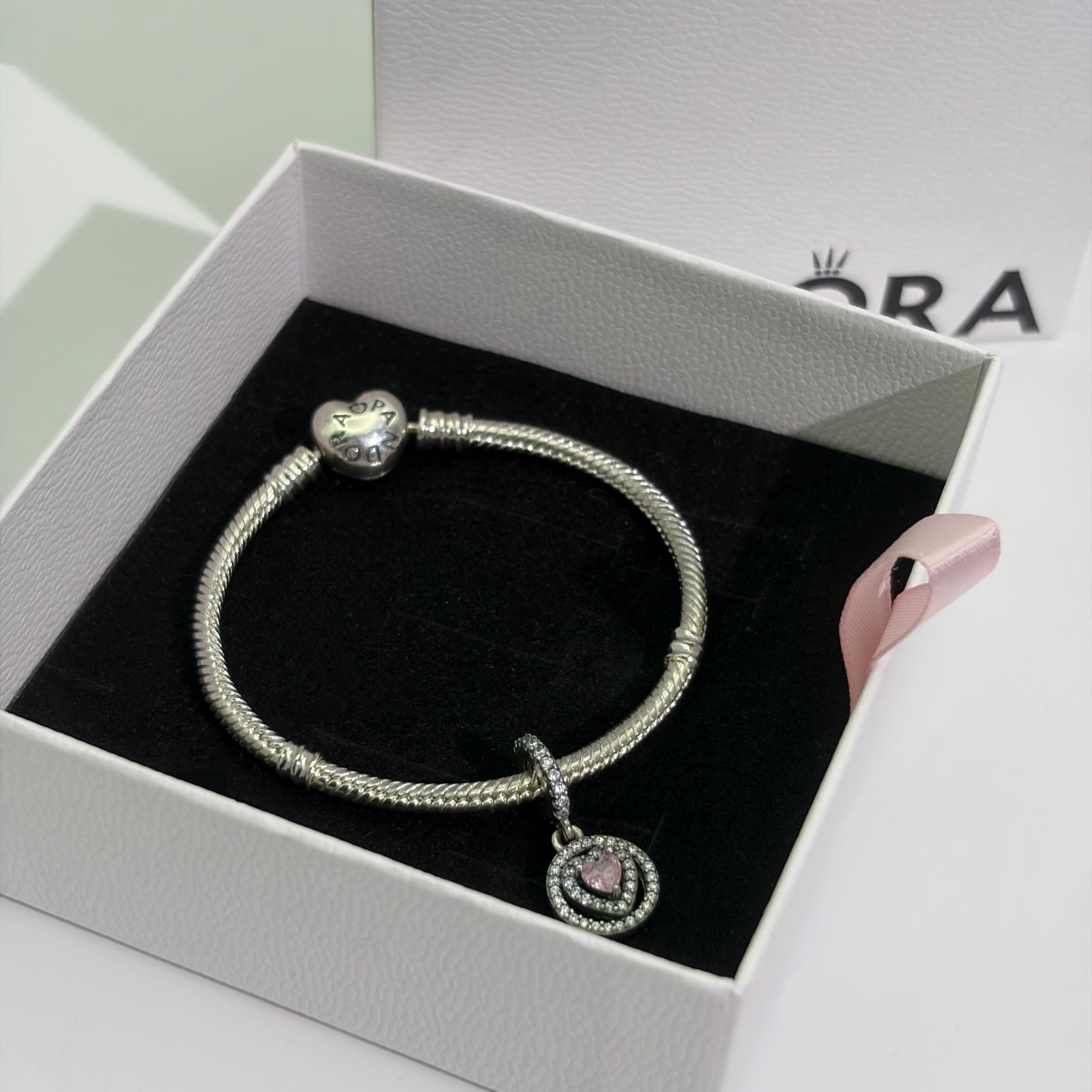 100% NEW 791476C01 PANDORA Sparkling Double Halo Heart Dangle Charm WITH BOX