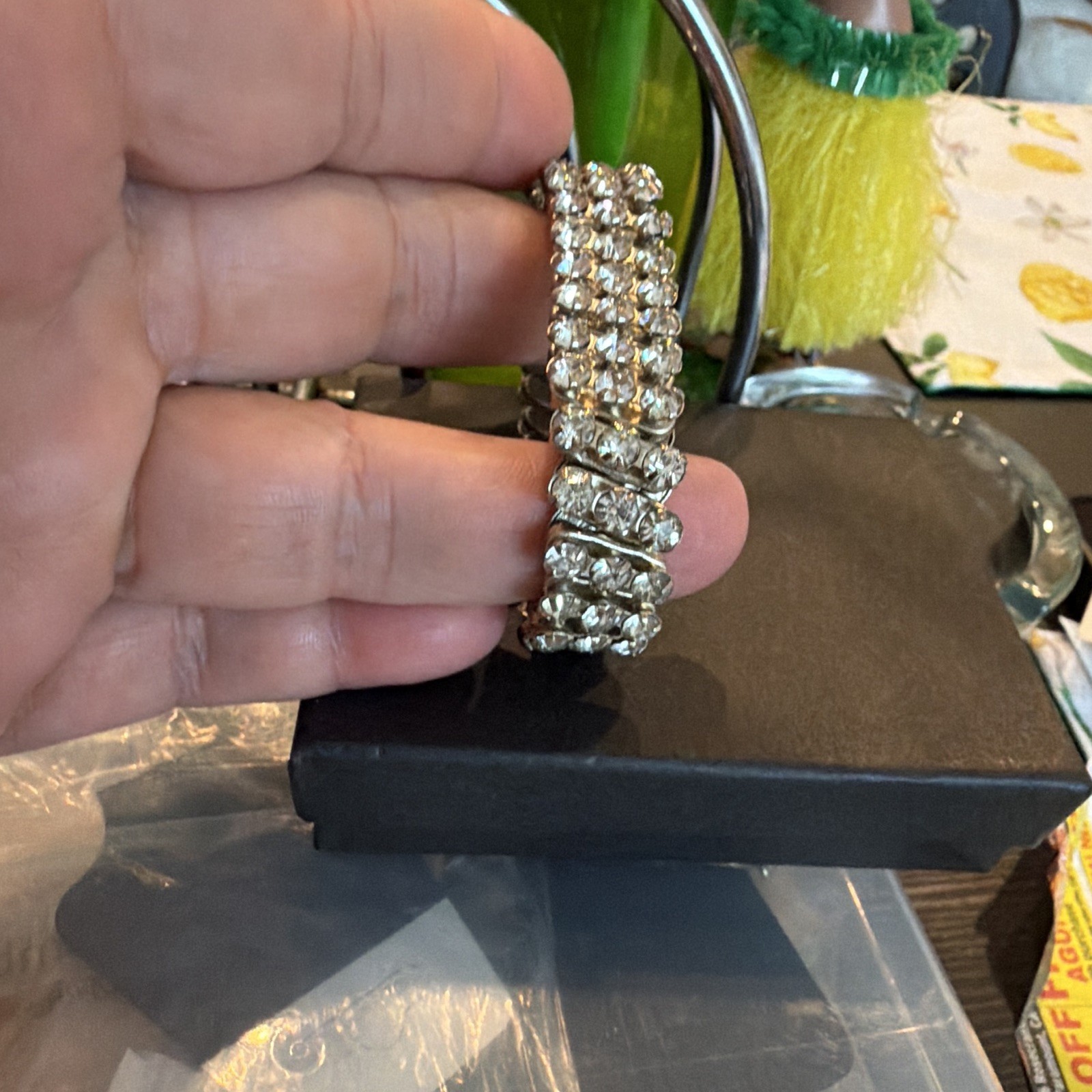 Silver Tone Clear Round Crystal Rhinestone Stretch Tennis Bracelet