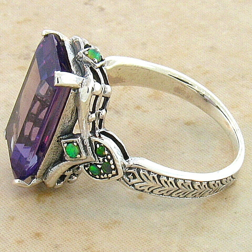 925 STERLING SILVER VICTORIAN STYLE SIMULATED 6.5 Ct ALEXANDRITE OPAL RING 303X