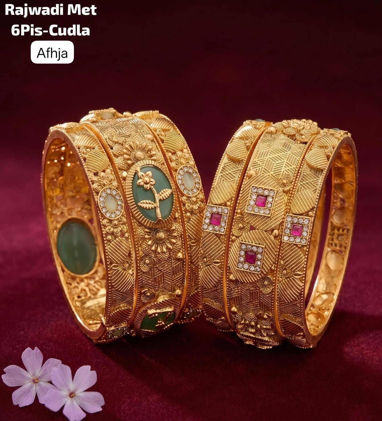Premium Brass Rajwadi 6 Pcs Chudla Set – Traditional Designer Bangles (Sizes 2.4