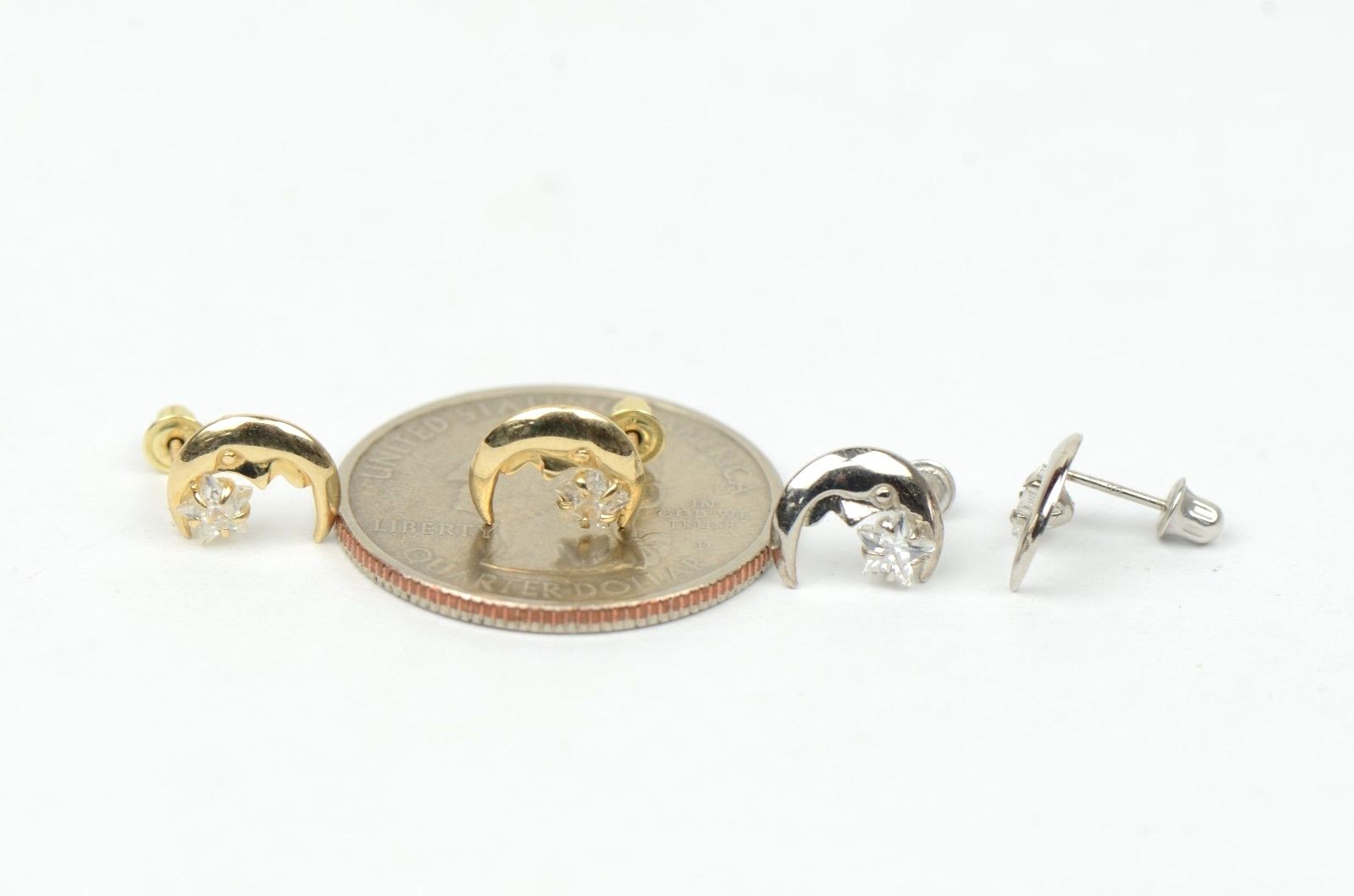 14k Yellow Gold Moon and Star Stud Earrings