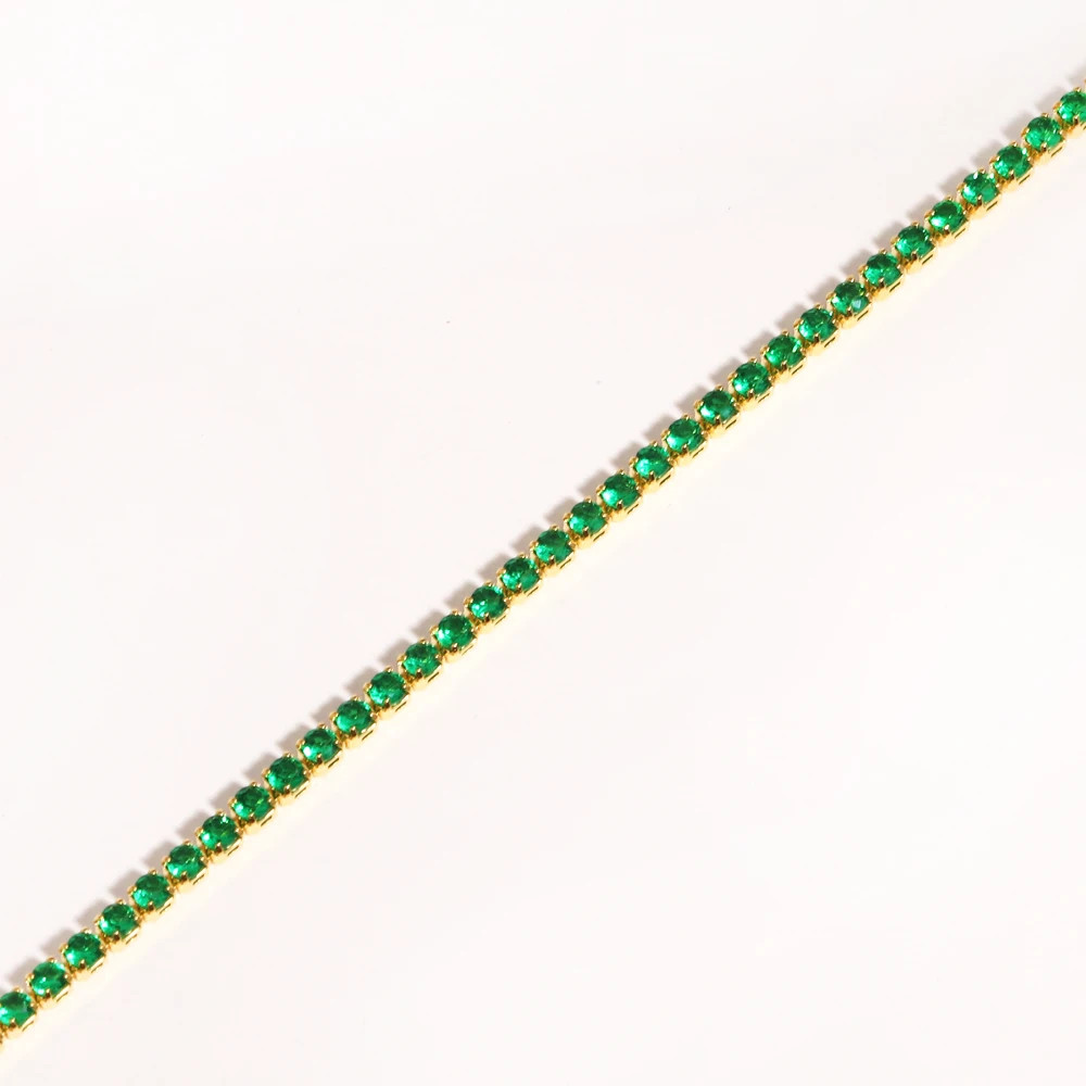 Gold Color Tennis Chain Necklace 2mm Simulated Zirconia 16in Women Jewelry